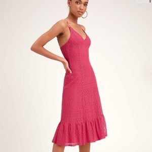 Lulus Happy Glow Lucky Magenta Lace Midi Dress